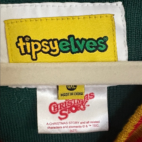 Tipsy Elves A Christmas Story Leg Lamp Red and Green Holiday Crewneck Sweater - Picture 2 of 9